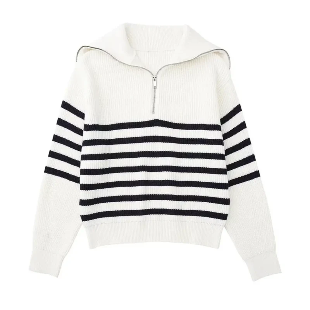 Nordic Zip Up Stripe Sweater