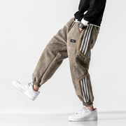 Men's Jogger Pants - Casual Fleece-Lined Relaxed Fit with Striped Detail for Street Style