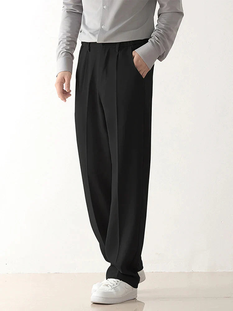 Men's Draped Formal Pants - Relaxed Fit Tailored Trousers for Business and Casual Wear